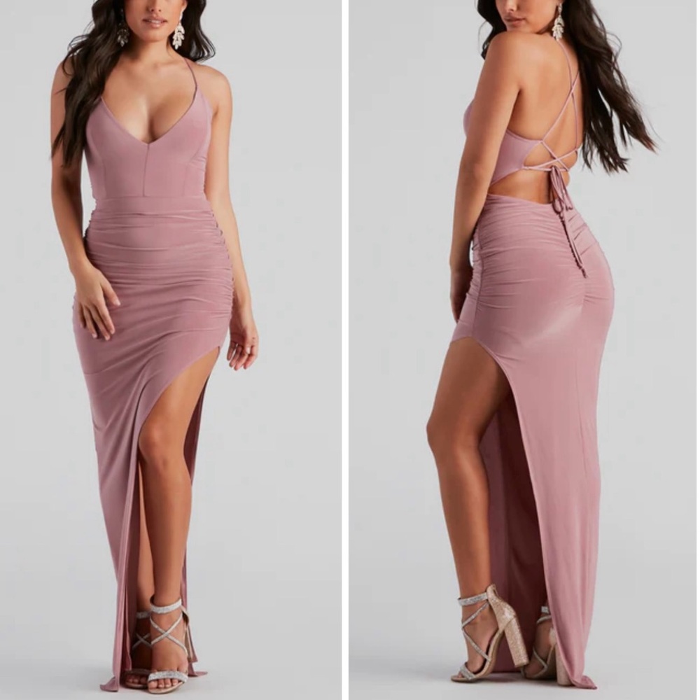 NWOT Windsor Heather Ruched High Slit Formal Dress